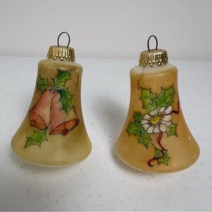 VTG Frosted Glass Hand Painted Bell Christmas Ornaments Set of 2 West Germany